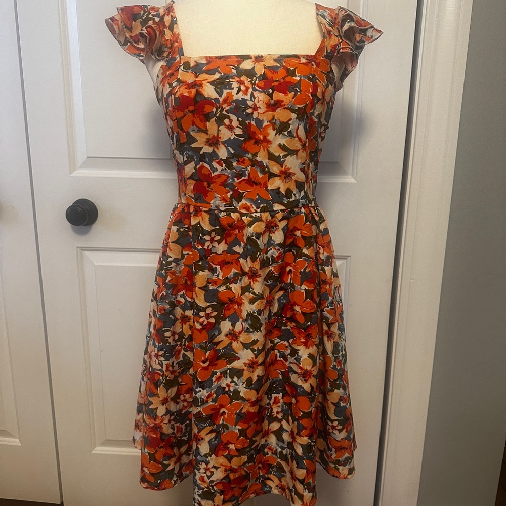 SHEIN Floral Mini Dress in Orange and Red